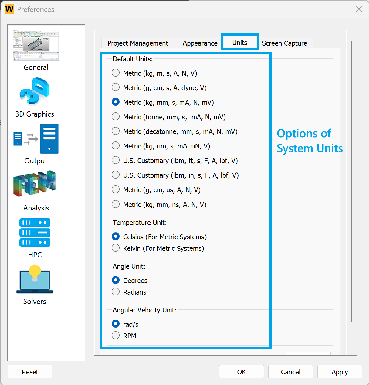 finite_element_analysis_welsim_gui_preferences_units